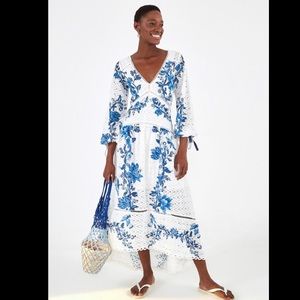 NWT - Farm Rio Blue and White Lace Dress